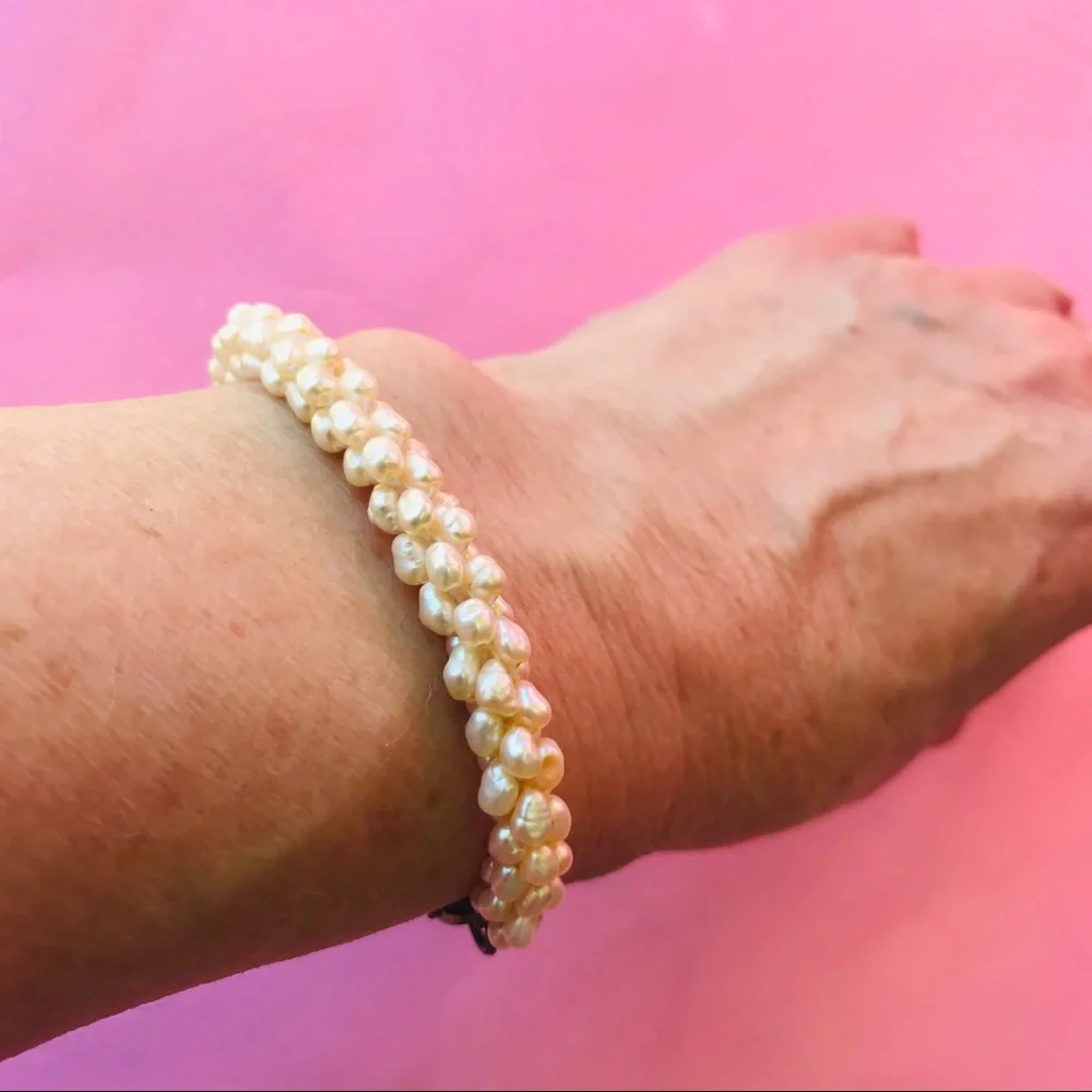 Vintage freshwater cream pearl braided bracelet